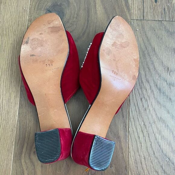 70s Amalfi by Rangoni Red Velvet Open Toe Mules Block Heel 7.5 Narrow - Picture 6 of 9